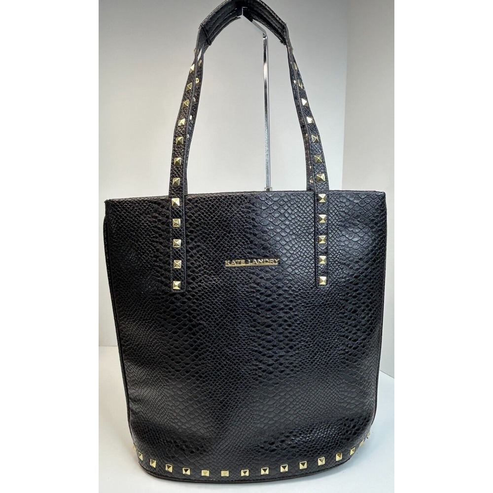 Kate Landry Medium Business Tote Black Snake Skin Embossed Vegan Leather Clean